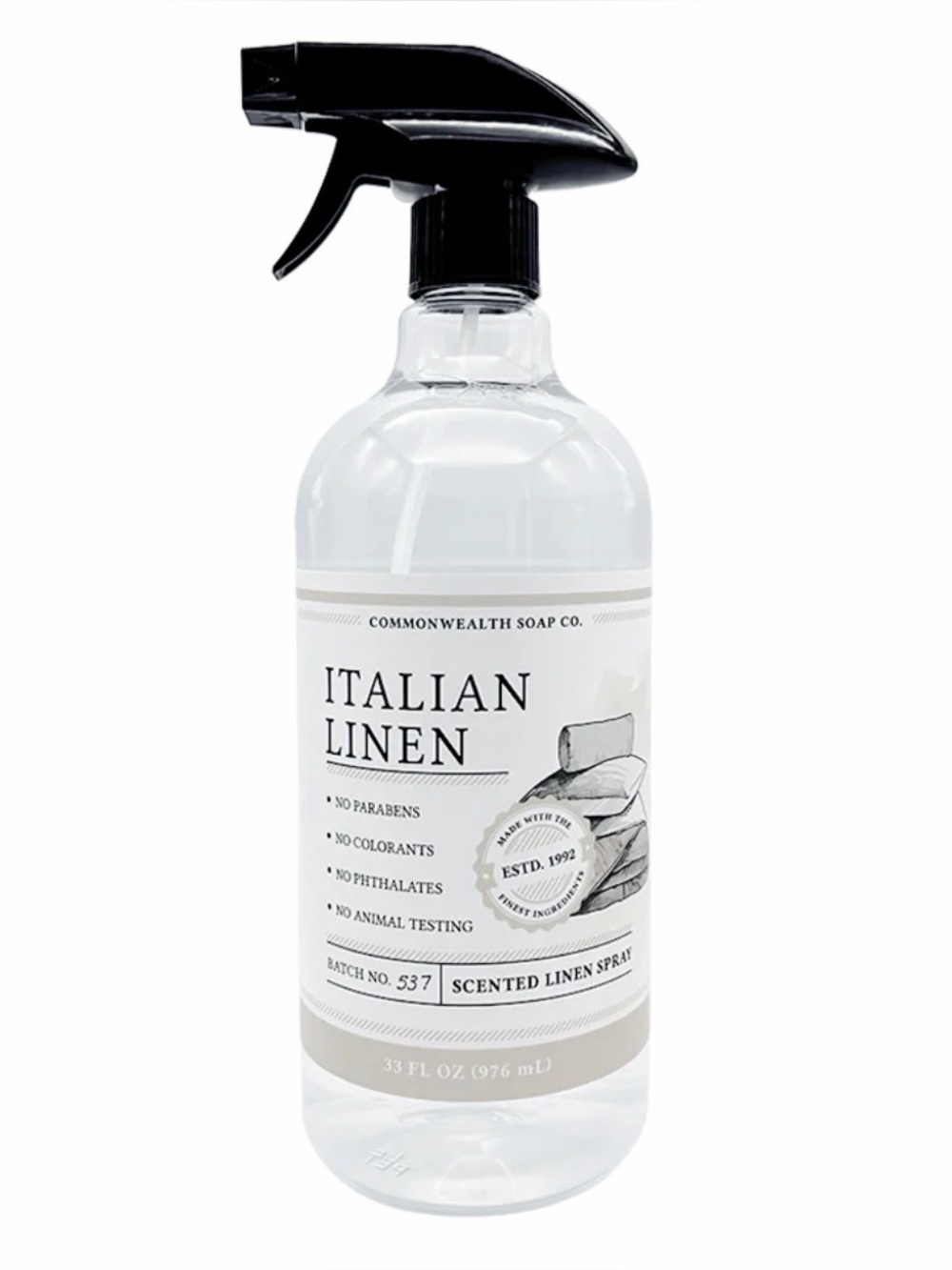 Commonwealth Soap Co CST ITALIAN LINEN Fabric & Room Spray Freshener 33 oz